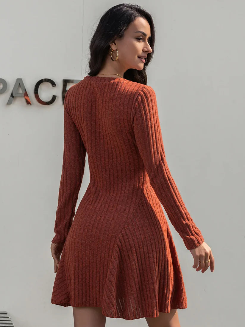 Robe Tricotée à Manches Longues