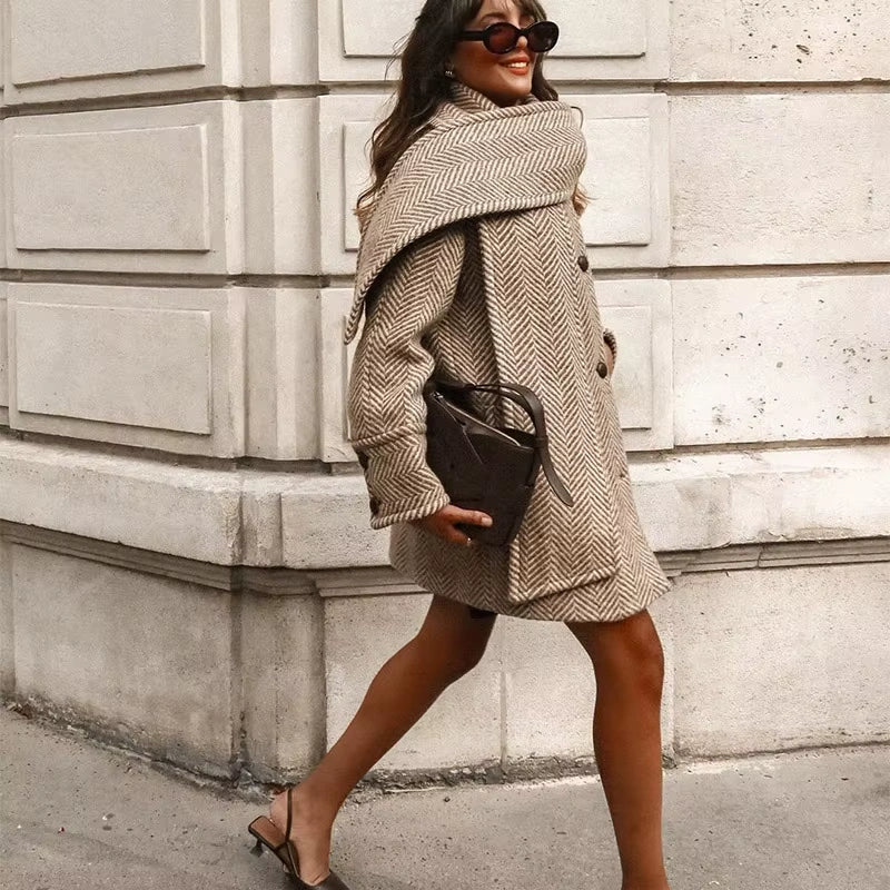 Manteau en Chevrons avec Écharpe