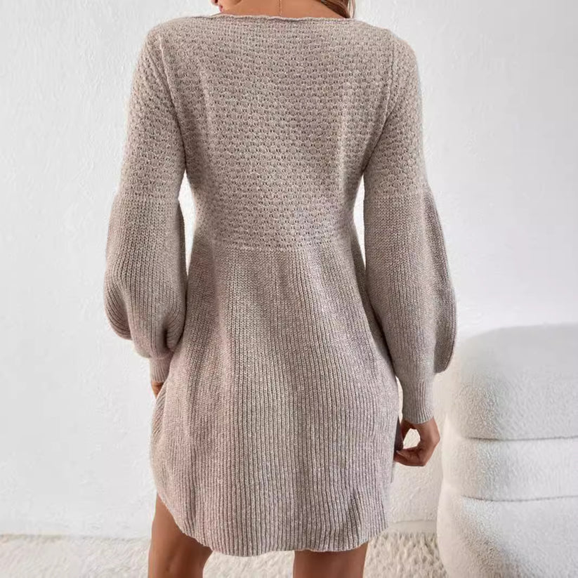 Lantern Sleeve High Waist Knitted Dress